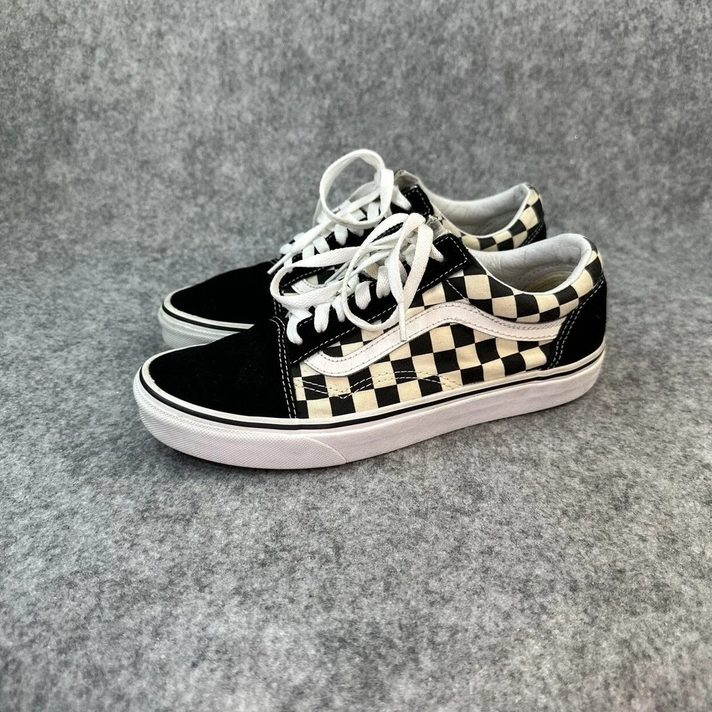 Vans Checker suede Leather Shoes Men's 6.5 Womens 8 White Black Off The Wall - Picture 6 of 10